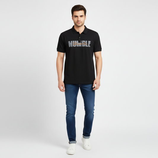 Black Polo Printed T-Shirt