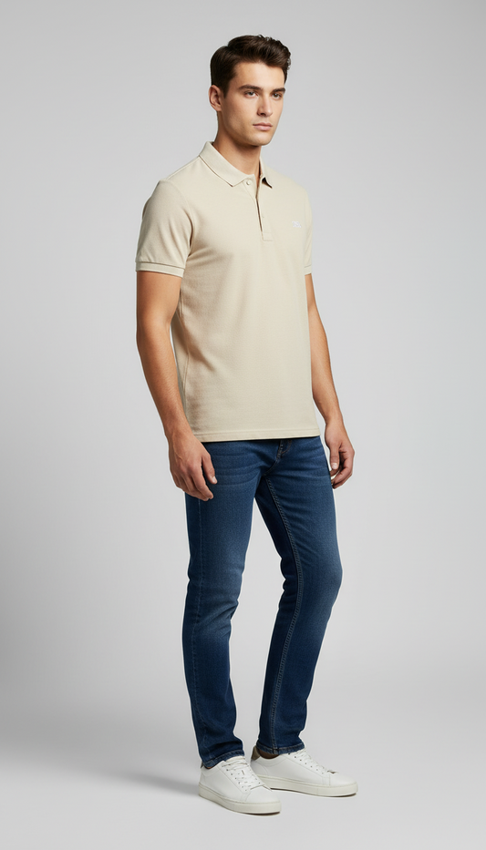 Beige Collared Polo T-Shirt